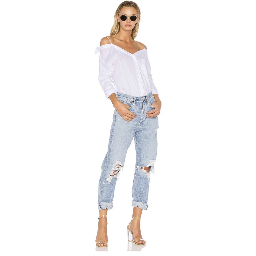 Agolde 90's Mid Rise Loose Fit Straight Leg Jeans Distressed Size 27
